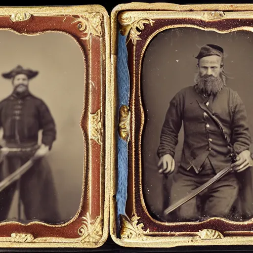 Image similar to fur trappers with harpoons tintype