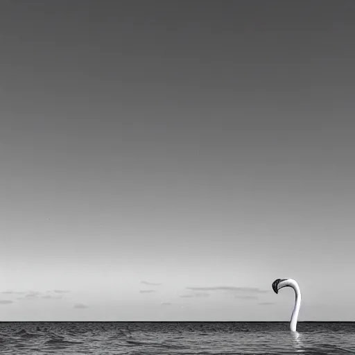 Prompt: photo of colossal flamingo on the horizon with atmospheric perspective