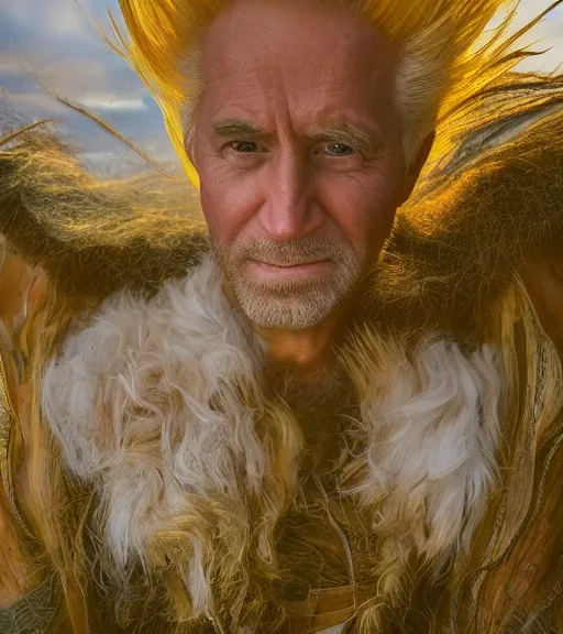 Prompt: award winning 5 5 mm close up portrait color photo of super saiyan biden, in a park by luis royo. soft light. sony a 7 r iv