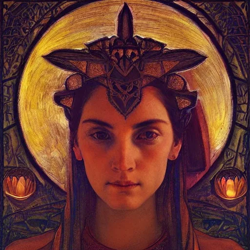 Image similar to Extreamly beautiful Eyes, Hypnotic Eyes, Emotional Eyes, by Annie Swynnerton and Nicholas Roerich and jean delville, glowing paper lanterns, strong dramatic cinematic lighting , ornate tiled architecture, lost civilizations, smooth, sharp focus, extremely detailed