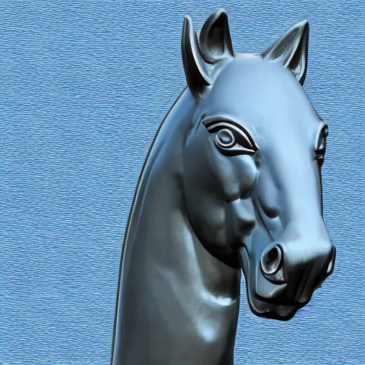 Image similar to logo of a horse head statue , background from blue to red