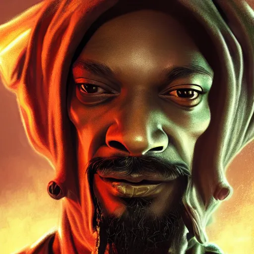 Image similar to portrait of snoop dogg as the grim reaper, league of legends amazing splashscreen artwork, gears of war, splash art, natural light, elegant, photorealistic facial features, intricate, fantasy, detailed face, atmospheric lighting, anamorphic lens flare, cinematic lighting, league of legends splash art, hd wallpaper, ultra high details by greg rutkowski