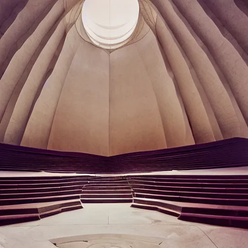 Image similar to interior of a futuristic lotus temple with gold, red and white marble panels, in the desert, by buckminster fuller and syd mead, intricate contemporary architecture, photo journalism, photography, cinematic, national geographic photoshoot