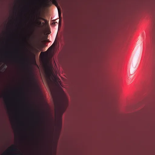 Prompt: aubrey plaza as scarlet witch by greg rutkowski, concept art, highly detailed, realistic, high fidelity, intricate, ornate, fine detail, 4k, octane render, trending on artstation