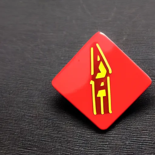 Image similar to a triangle enamel pin of a caution fire hazard label, smooth curves