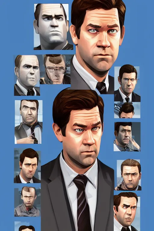 Prompt: john krasinski gta character art, game cover, the office, jim halpert, artstation,