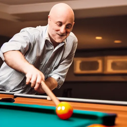 Prompt: bald guy playing pool