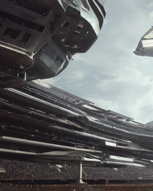 Image similar to establishing shot, a futuristic stadium with a giant gundam, unreal engine, hyper realism, realistic shading, cinematic composition, realistic render, octane render, detailed textures, photorealistic, ultrawide shot, 3 5 mm film