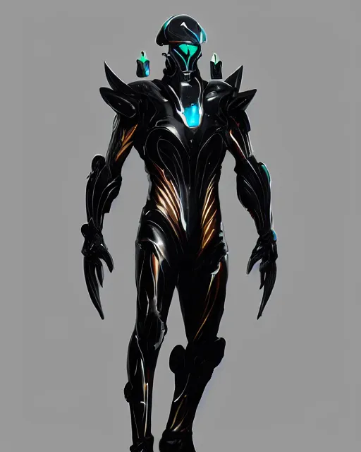 Prompt: iridescent sinewy smooth muscular male warframe sleek glossy black pearlescent scifi armor with smooth black featureless helmet, by greg rutkowski, mark brookes, jim burns, tom bagshaw, magali villeneuve, trending on artstation