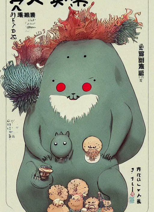 Image similar to a beautiful japanese magazine cover of a cute strange animal, illustrated by miyazaki, highly detailed, concept art, trending, poster