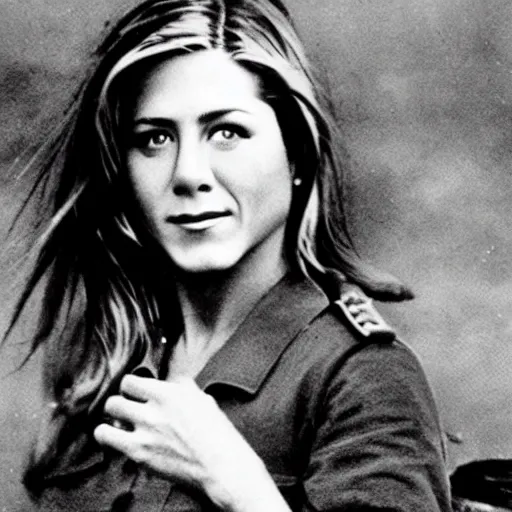 Prompt: a photo of jennifer aniston in world war 1