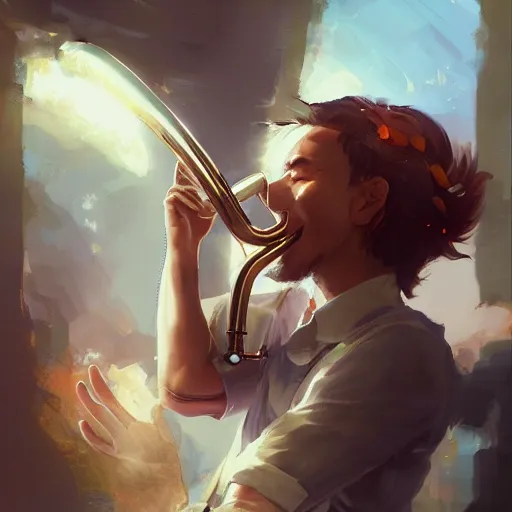 Image similar to an inllustration of a blowing horn by stanley artgerm lau, wlop, rossdraws, james jean, andrei riabovitchev, marc simonetti, and sakimichan, trending on artstation