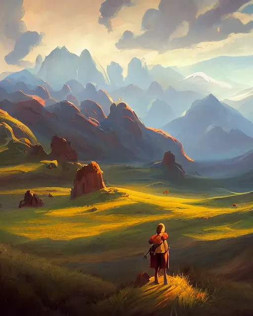 Image similar to a painting of a landscape with mountains and clouds, a matte painting by rhads, behance contest winner, fantasy art, 2 d game art, matte painting, concept art