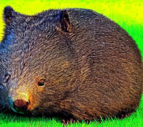 Prompt: digital art, colourful, a wombat relaxing