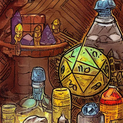 Prompt: illustration of one health potion, closeup, dungeons and dragons, by tony diterlizzi