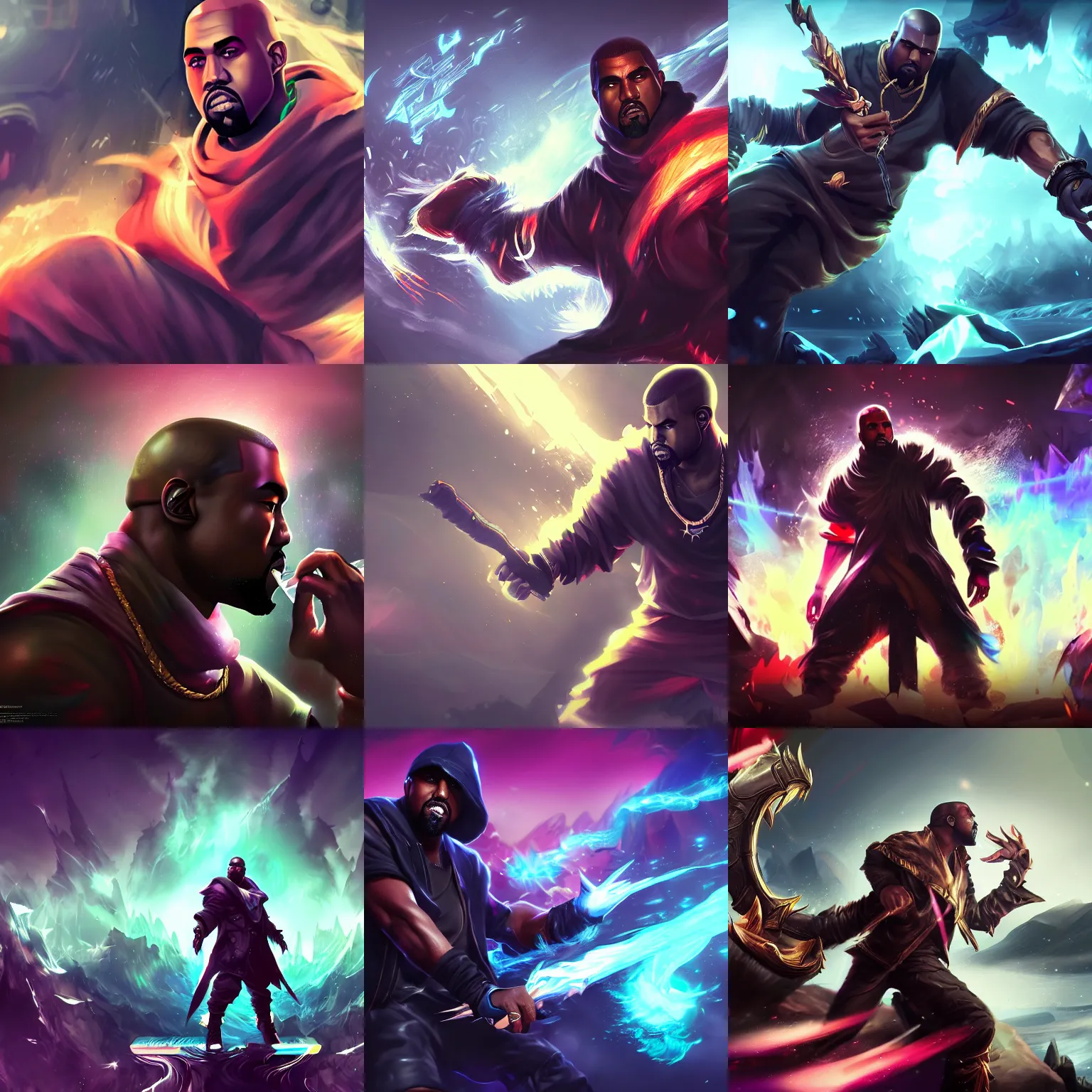 Prompt: Kanye West, League of Legends amazing splashscreen artwork, splash art, hd wallpaper, artstation