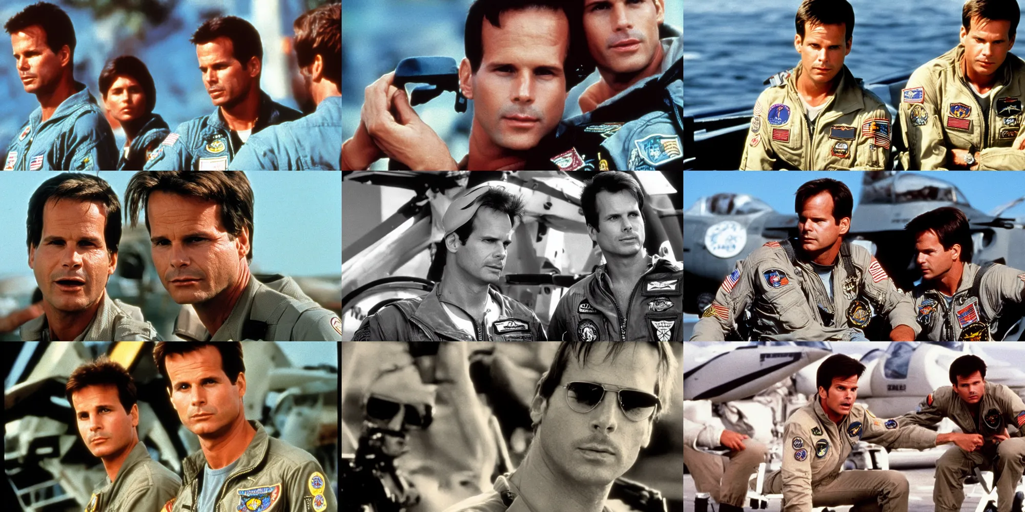 Prompt: Portrait (30 year old Bill Paxton), film still from Top Gun 1986