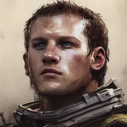 Prompt: portrait of a man by greg rutkowski, alexander ludwig as a colonial marine from aliens franchise, he is about 3 0 years old, military composure, wearing the tactical gear of the colonial marines, highly detailed portrait, digital painting, artstation, concept art, smooth, sharp foccus ilustration, artstation hq