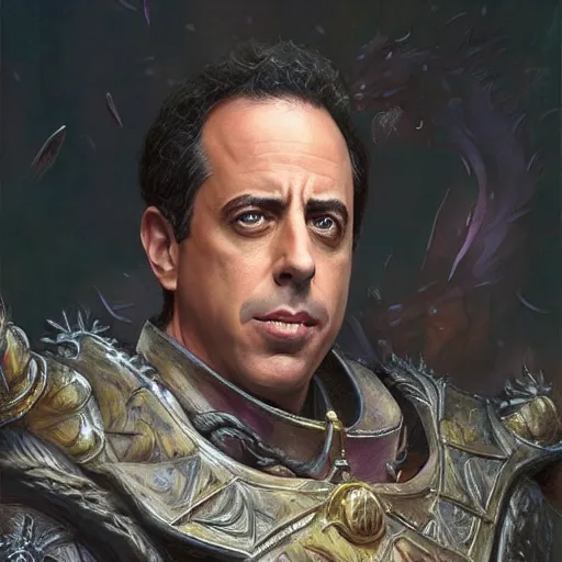 Image similar to the jerry seinfeld as a realistic d & d fantasy character, closeup portrait art by donato giancola and greg rutkowski, vintage retro, realistic face, digital art, trending on artstation, symmetry!!