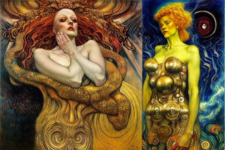 Image similar to Divine Chaos Engine by Karol Bak, Jean Delville, William Blake, Gustav Klimt, and Vincent Van Gogh, symbolist, visionary