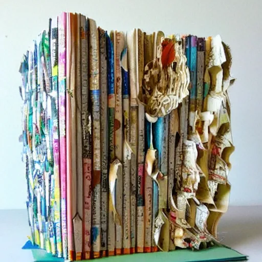 Image similar to recycled book art of disney's alice in wonderland