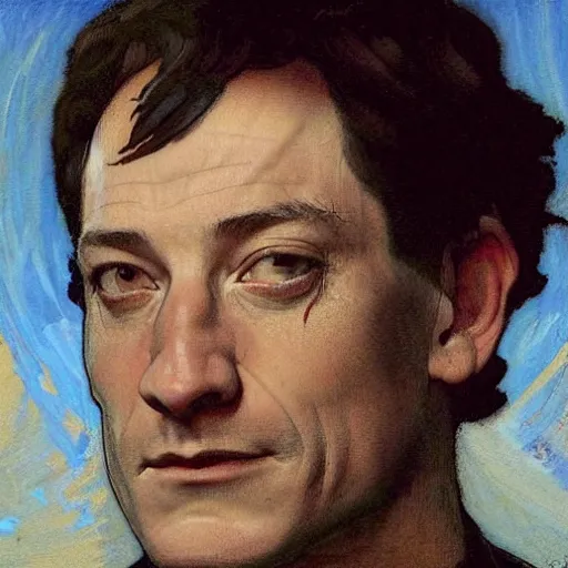 Image similar to portrait of jason isaacs, long shot, bouguereau, norman rockwell, mucha