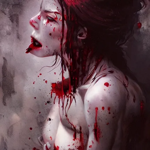 Prompt: goth girl crying blood, intricate, art by greg rutkowski, high detailed, 4 k,