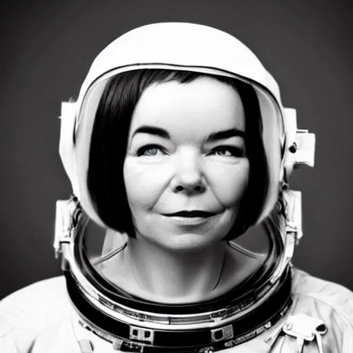 Prompt: bjork wearing astronaut helmet photorealistic, award winning photo