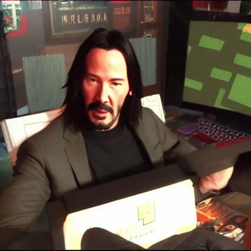 Prompt: Keanu Reeves plays Minecraft