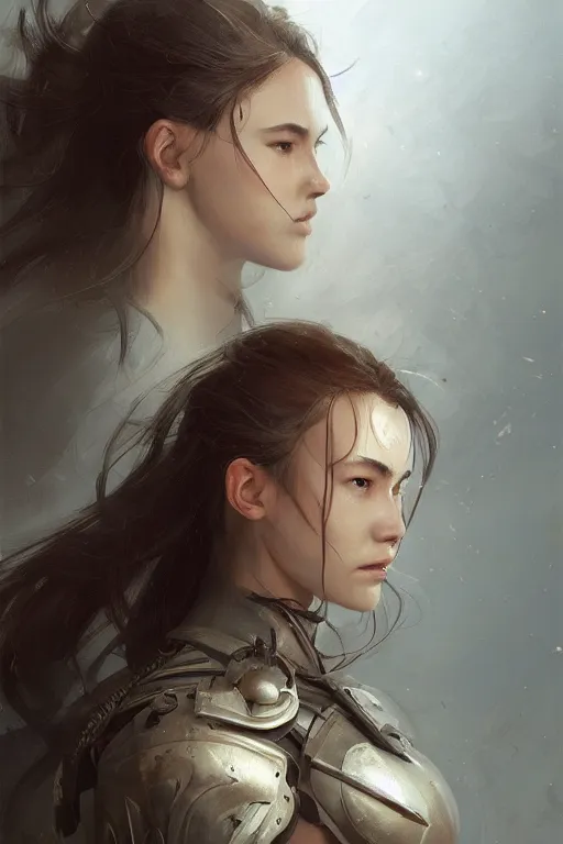 Image similar to a photorealistic painting of an attractive young girl, partially clothed in battle armor, olive skin, long dark hair, beautiful bone structure, symmetrical facial features, intricate, elegant, digital painting, concept art, illustration, sharp focus, from Metal Gear, in the style of Ruan Jia and Mandy Jurgens and Greg Rutkowski, trending on Artstation, award winning