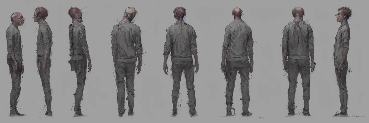 Image similar to character study of todd solondz going crazy, male, artist, character sheet, fine details, concept design, contrast, kim jung gi, greg rutkowski and francis bacon, trending on artstation, 8 k, full body and head, turnaround, front view, back view, ultra wide angle