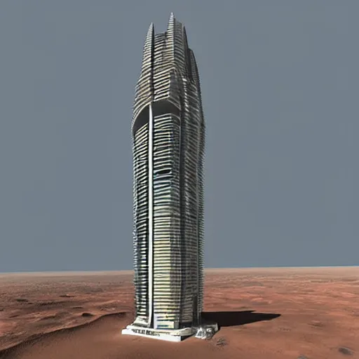 Prompt: 1 km high skyscraper on mars