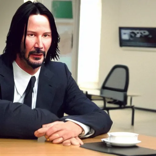 Image similar to Keanu Reeves in the office 4K quality super realistic