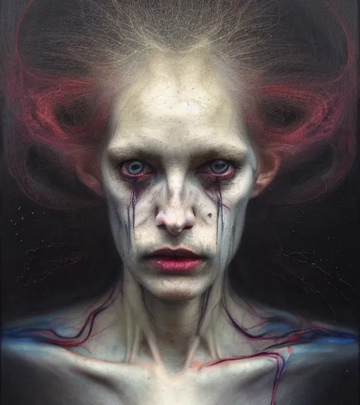 Image similar to portrait, stranger psycho by eugene von bruenchenhein, peter lindbergh, sam spratt, michael page, alyssa monks, julie heffernan, glenn brown, naoto hattori, brian froud, nicola samori, paolo roversi, kilart, 8 k, hyper detailed, hyper realism, acrylic paint, surrealism, smooth, sharp focus.