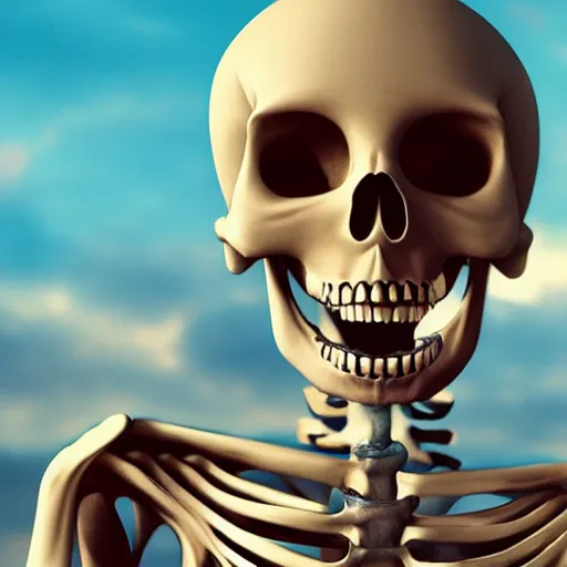 Image similar to a hyperrealistic shocked skeleton with his mouth wide open, anime, 4k