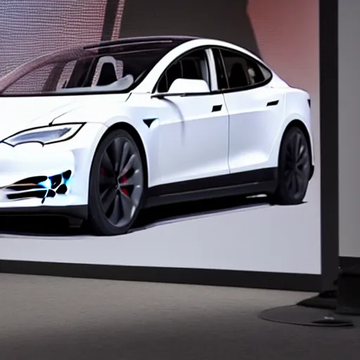 Prompt: Tesla 2 revealed - surprising car is tricycle with only 3 wheels