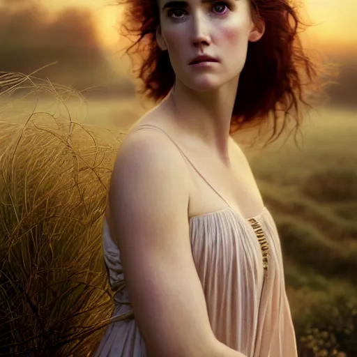 Image similar to photographic portrait of a stunningly beautiful renaissance pre raphaelite female in soft dreamy light at sunset, jennifer connelly, contemporary fashion shoot, by edward robert hughes, annie leibovitz and steve mccurry, david lazar, jimmy nelsson, breathtaking, 8 k resolution, extremely detailed, beautiful, establishing shot, artistic, hyperrealistic, beautiful face, octane render