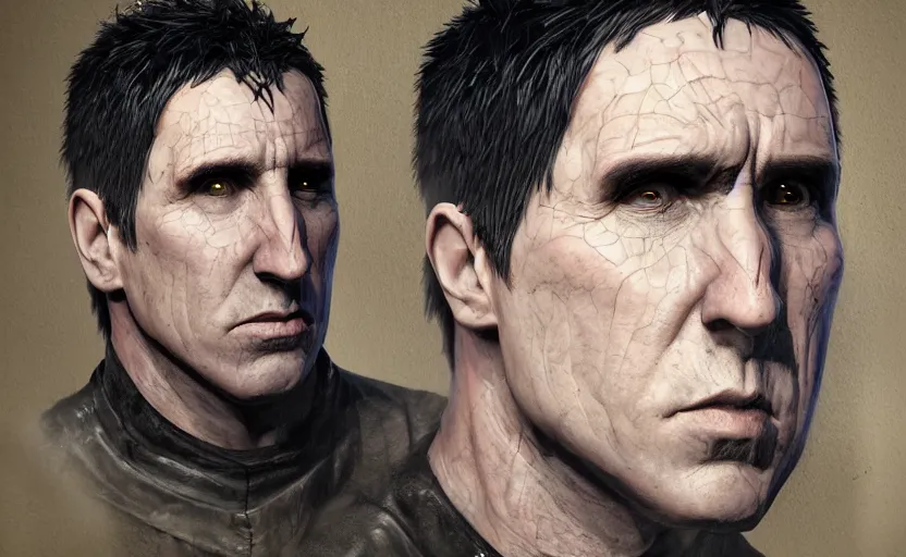 Image similar to an epic fantasy comic book style portrait painting of a very imposing industrial goth trent reznor in icarly, character design by mark ryden and pixar and hayao miyazaki, unreal 5, daz, hyperrealistic, octane render, cosplay, rpg portrait, dynamic lighting, intricate detail, cinematic