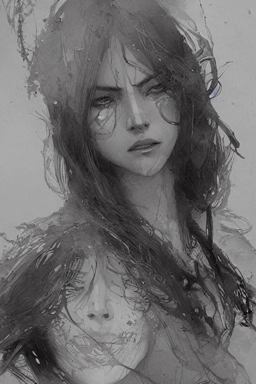 Image similar to portrait of katarina, pen and ink, intricate line drawings, by craig mullins, ruan jia, kentaro miura, takehiko inoue, greg rutkowski