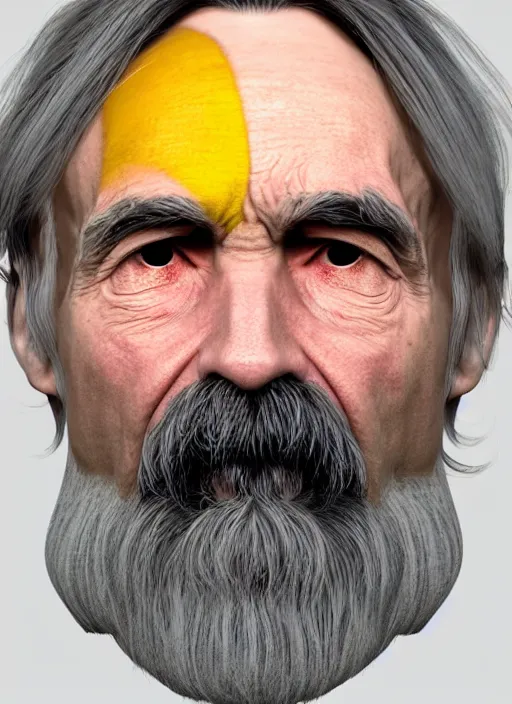 Image similar to 3 d render by alex grey depicting charles manson wearing a corn costume, 8 k, blender, wayne thiebaud brushstrokes