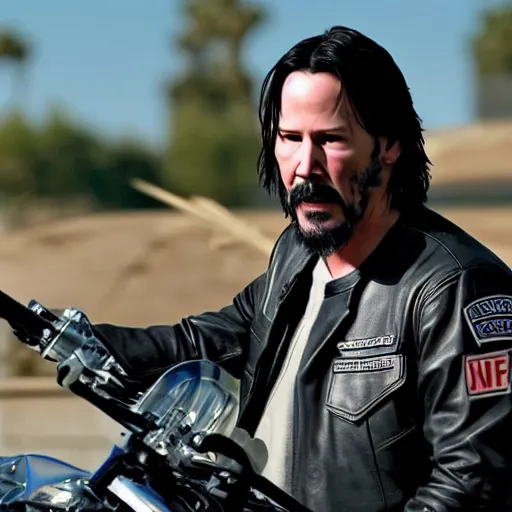 Image similar to Keanu Reeves in Sons of anarchy very detail4K quality super realistic