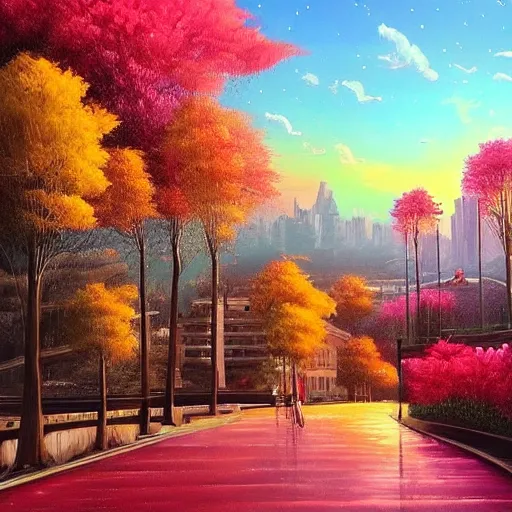 Image similar to Beautiful city of the future in harmony with nature. Nice colour scheme, soft warm colour. Beautiful detailed painting by Lurid. (2022)