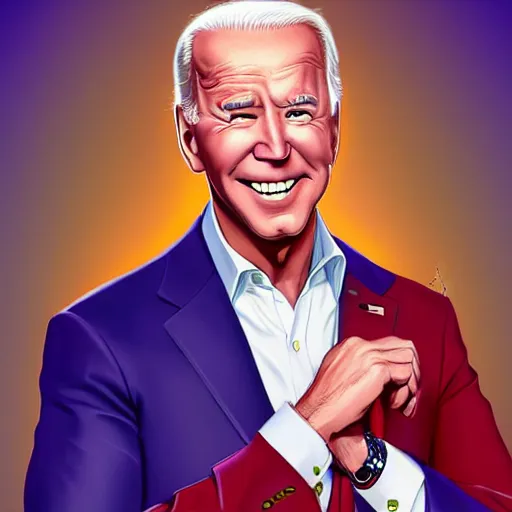 Image similar to Joe Biden wearing a virgin killer, sharp smile, dream fuel, optimistic colors, by artgerm