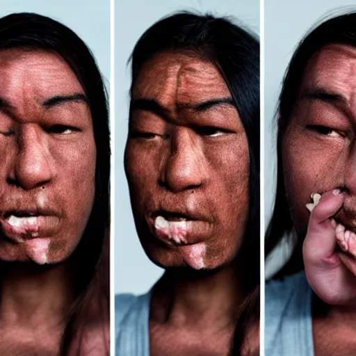 Prompt: photographs of human faces with different skin tones showing sadness, happiness, and anger