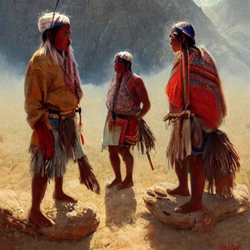 Image similar to splash painting, of tarahumara men and women from the mountains of northern mexico, greg rutkowski, hyperrealist, cinema 4 d, psychedelic, digital art