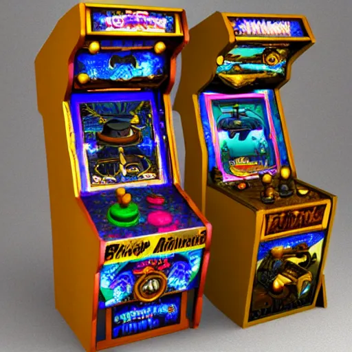 Image similar to steampunk arcade dusty, godrays, highly detailed