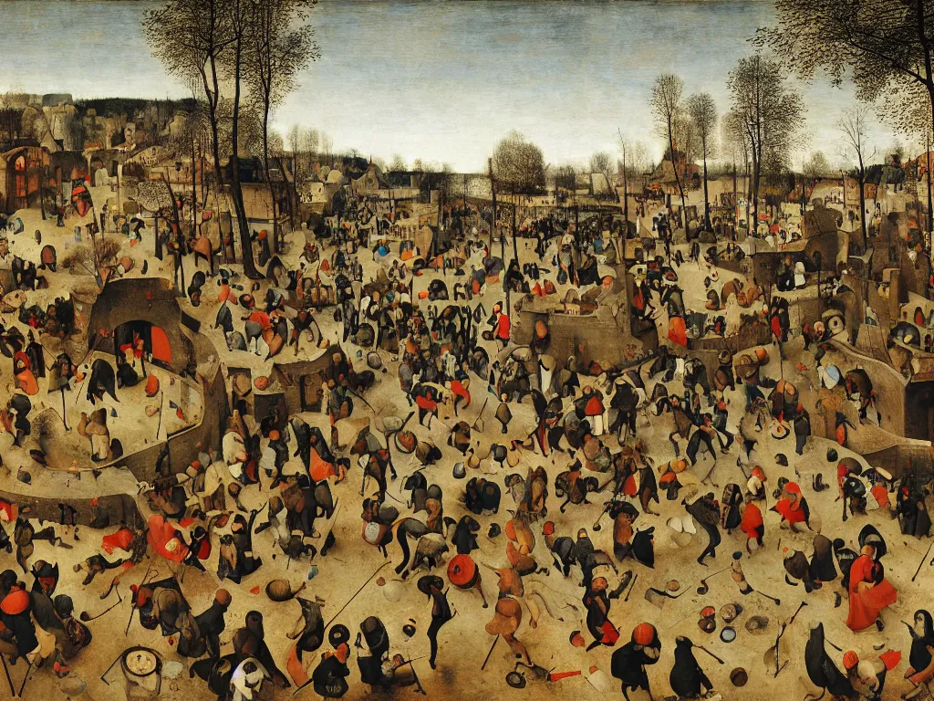 Prompt: PS1 third person game by Pieter Bruegel the Elder