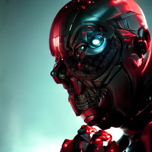 Prompt: movie still of man super villain cyborg, cinematic composition, cinematic light, by guillermo del toro