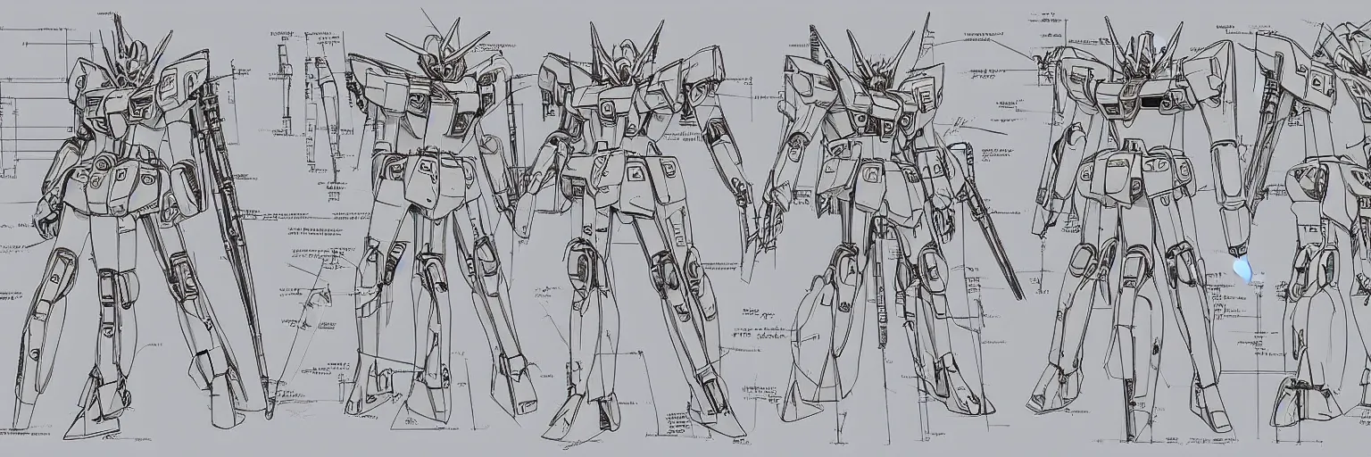 Image similar to highly detailed schematic, technical drawing, GUNDAM frame, parts, annotations