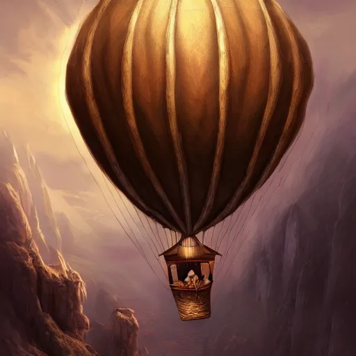 Image similar to old air balloon, epic fantasy, detailed, intricate, digital painting, concept art, realistic, smooth, focus, rim light